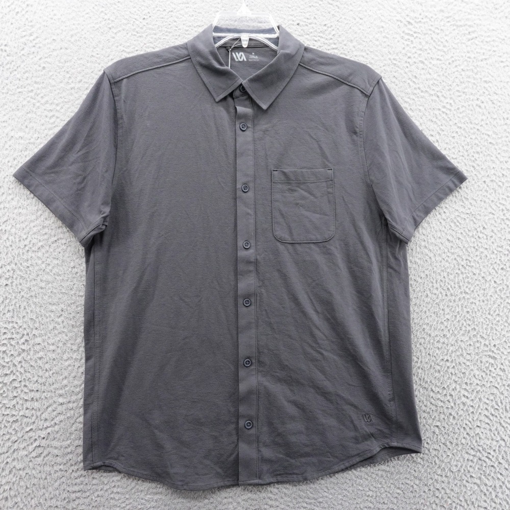 VRST Mens Medium Refined Knit Button Down Shirt Graphic Charcoal‎ Stretch NEW